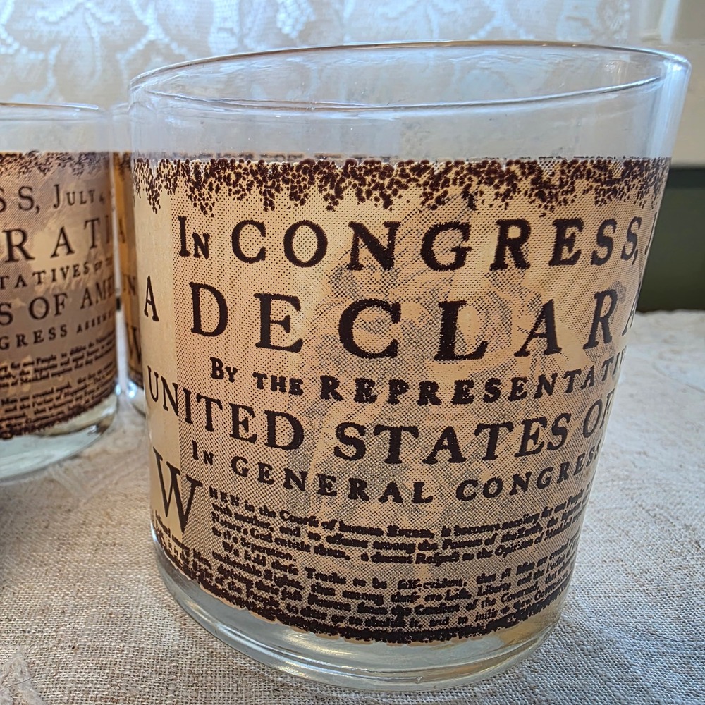 Rocks Glasses Set of 4 10oz Amber Bicentennial Declaration of Independence